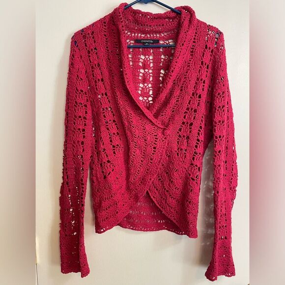 Y2K Vintage Chadwick’s Crochet Cottagecore V-neck Cardigan Bell Sleeve Sweater - Picture 1 of 7